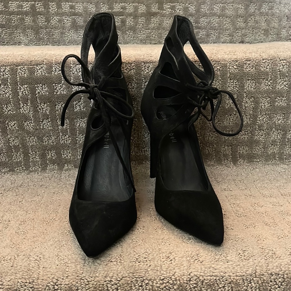 NWOT Jeffrey Campbell black suede lace heels size 6